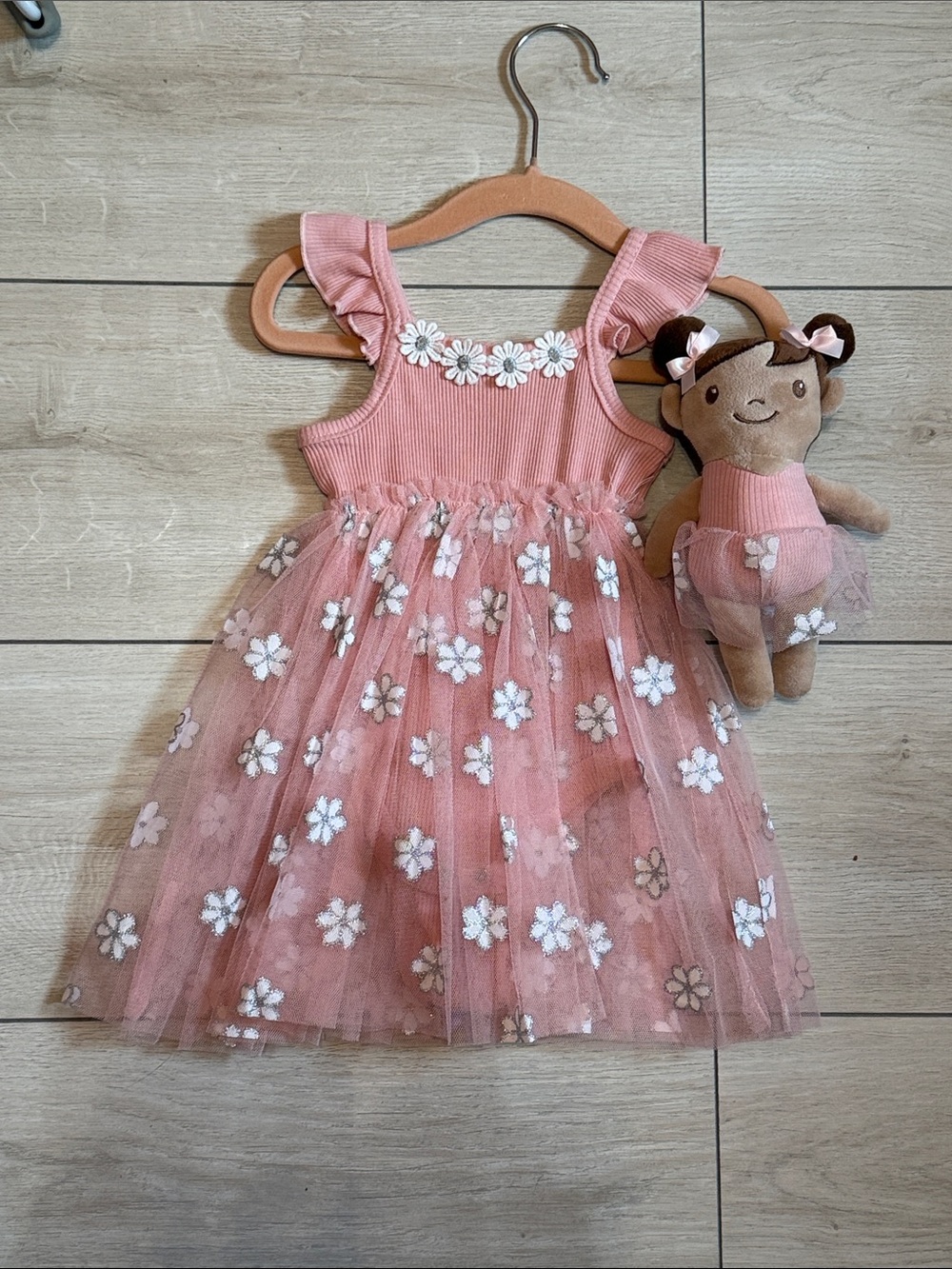 Pink Floral Tulle Dress with Matching Doll - Kids